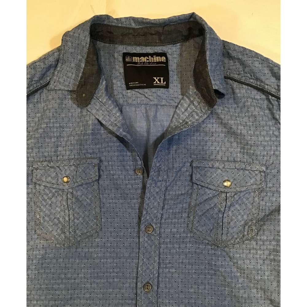 Machine Mens XL Blue Geometric Print Short Sleeve Button Down Shirt - Picture 2 of 3